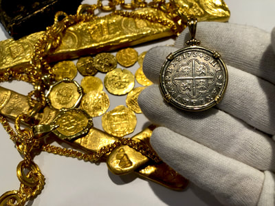 Spain 2 Reales 1734 "14kt Bezel" Pirate Gold Coins Jewelry Treasures 5