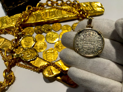 Spain 2 Reales 1734 "14kt Bezel" Pirate Gold Coins Jewelry Treasures 6