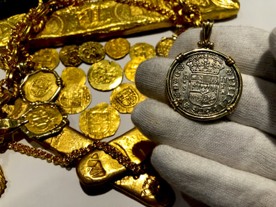 Spain 2 Reales 1734 "14kt Bezel" Pirate Gold Coins Jewelry Treasures 7