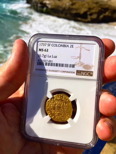Colombia 2 Escudos "La Luz Shipwreck" 1739 "Dated" NGC 62 6