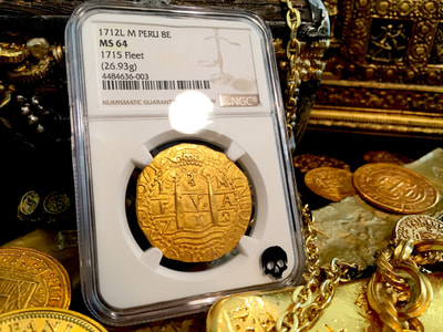 Peru 8 Escudos 1712 "1715 Plate Fleet Shipwreck" NGC 64  Pirate Gold Coins 9