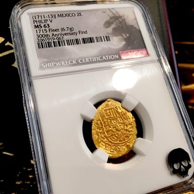 Mexico 2 Escudos 1711-13 "1715 Plate Fleet Shiowreck - 300th Anniversary" NGC 63 7