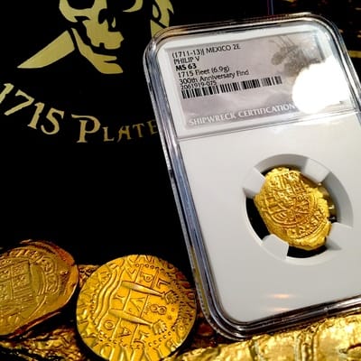 Mexico 2 Escudos 1711-13  "1715 Plate Fleet Shipwreck - 300th Anniversary Find"  NGC  63 3