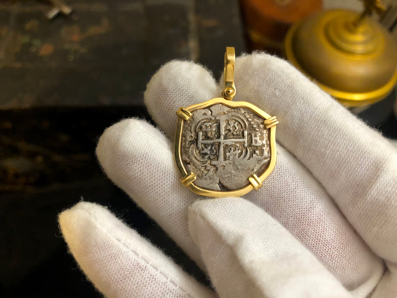 Bolivia 2 Reales 1733 "Dated" 14kt Bezel Pirate Gold Coins Jewelry Treasure 2