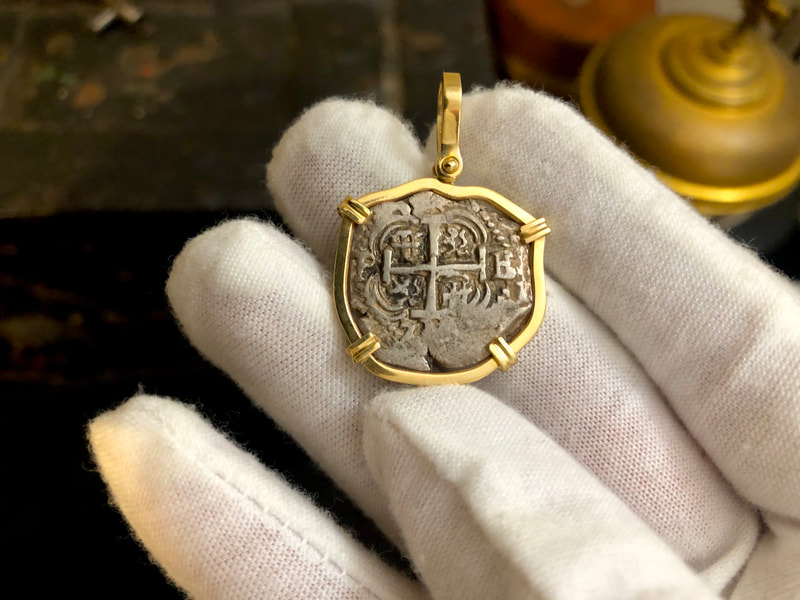 Bolivia 2 Reales 1733 "Dated" 14kt Bezel Pirate Gold Coins Jewelry Treasure