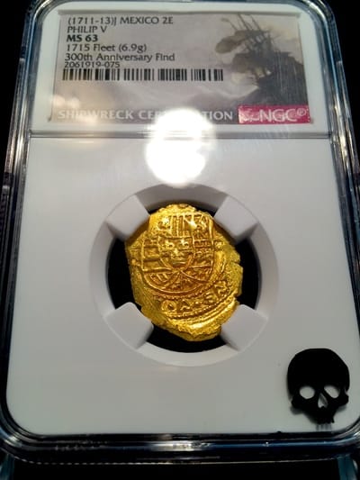 Mexico 2 Escudos 1711-13  "1715 Plate Fleet Shipwreck - 300th Anniversary Find"  NGC  63 4