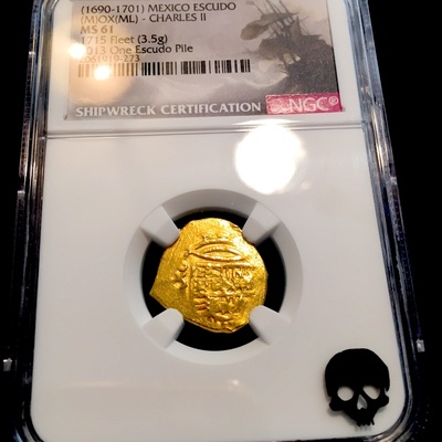 Mexico  1 Escudos  1690-1701  "Jeweled Cross!"  NGC 61  1715 Plate Fleet Shipwreck 300th Anniversary Find 9