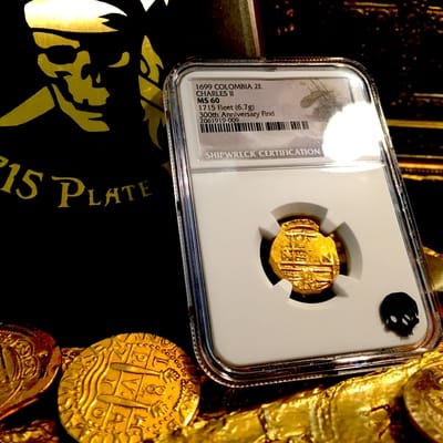 Colombia 2 Escudos 1699 "1715 Plate Fleet Shipwreck- 300th Find"  NGC 60 4