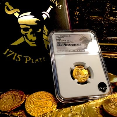 Colombia 2 Escudos 1699 "1715 Plate Fleet Shipwreck- 300th Find"  NGC 60 5