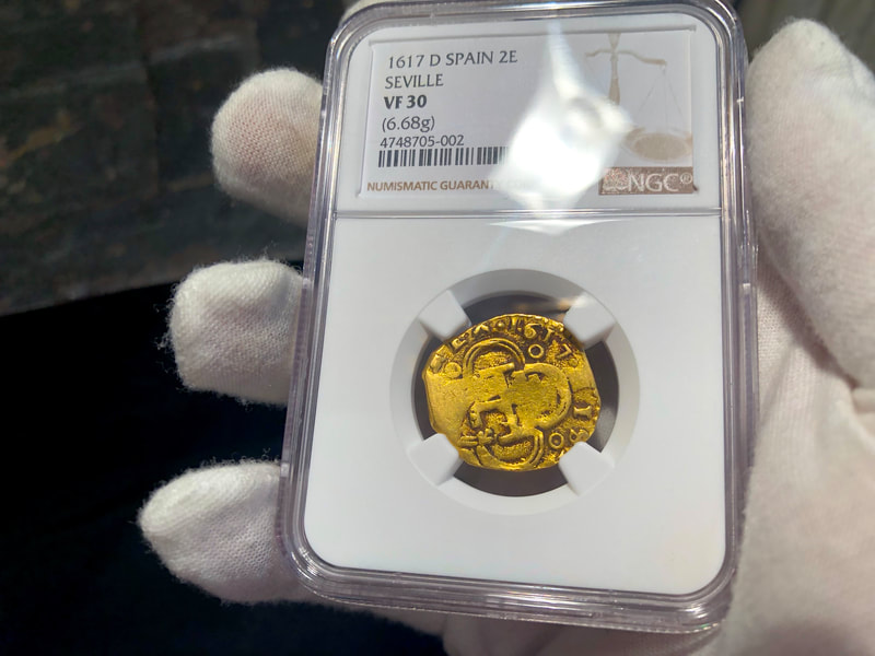 Spain 2 Escudos 1617 "Dated" NGC 30 Pirate Gold Coins Treasure Doubloon Loot 2