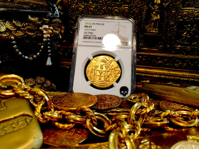 Peru  8 Escudos  1711  "1715 Plate Fleet Shipwreck"  NGC 63 Finest Known 13