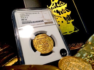 Spain  2 Escudos  1556-98  "Granada Mint"   NGC 62  Tied for 2nd Finest Known Philip II 5