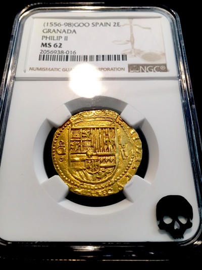 Spain  2 Escudos  1556-98  "Granada Mint"   NGC 62  Tied for 2nd Finest Known Philip II 6