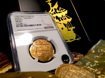 Spain 4 Escudos 1556-98 "Full Crown- Philip II"  NGC 55 3