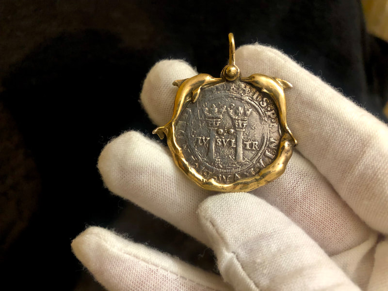 Reproduction from Real Atocha Silver Bar Mexico 2 Reales w/ 14kt Dolphin Bezel 3