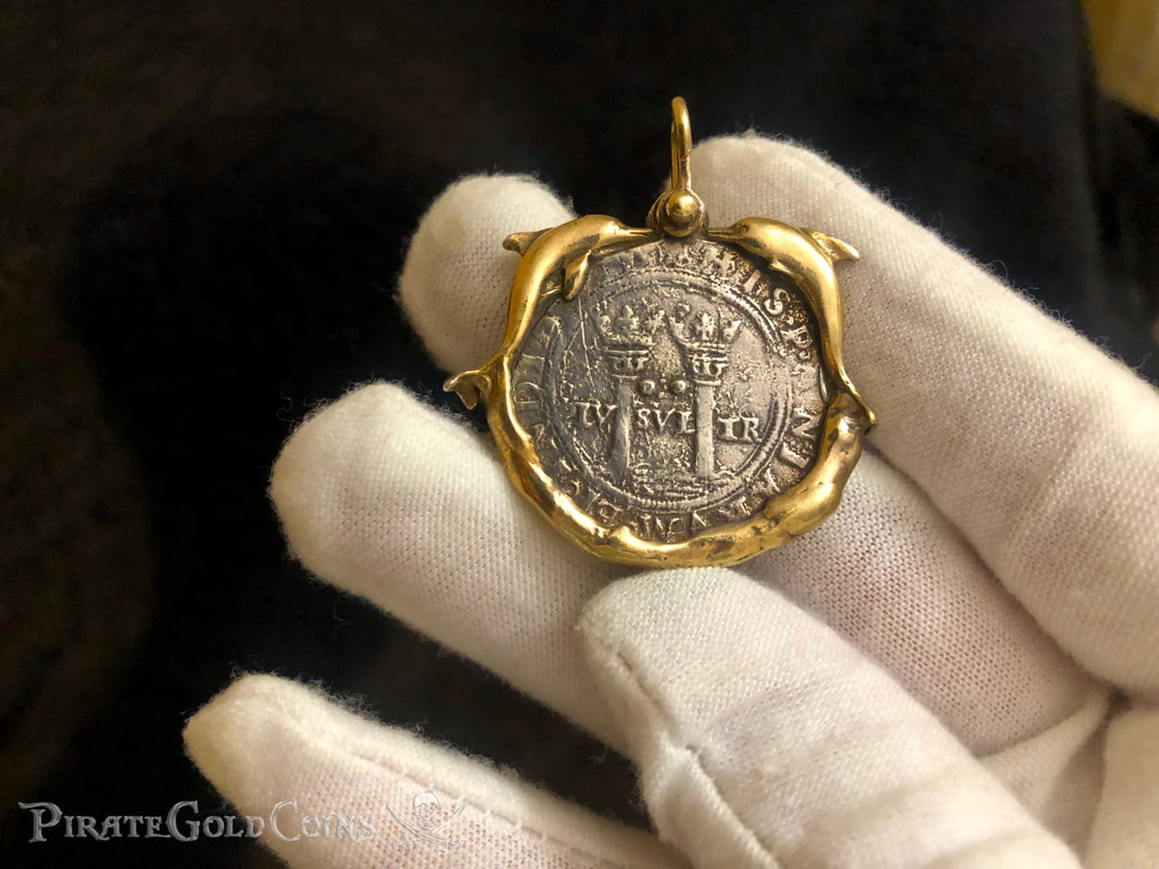 Reproduction from Real Atocha Silver Bar Mexico 2 Reales w/ 14kt Dolphin Bezel