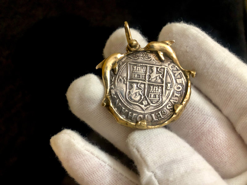 Reproduction from Real Atocha Silver Bar Mexico 2 Reales w/ 14kt Dolphin Bezel 5