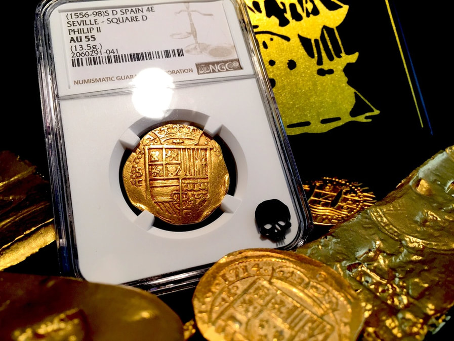 Spain 4 Escudos 1556-98 "Full Crown- Philip II"  NGC 55