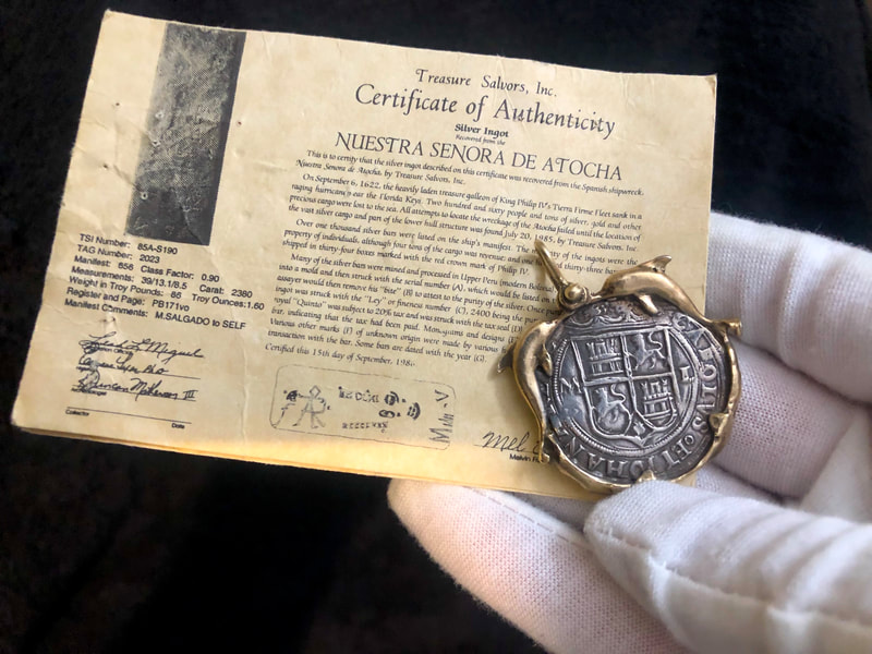 Reproduction from Real Atocha Silver Bar Mexico 2 Reales w/ 14kt Dolphin Bezel 6