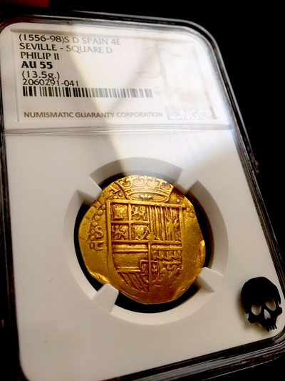 Spain 4 Escudos 1556-98 "Full Crown- Philip II"  NGC 55 2