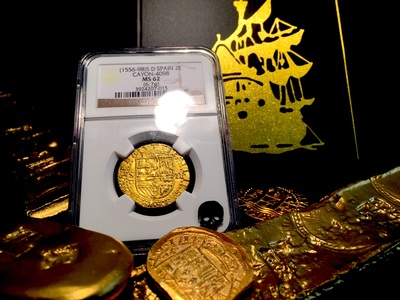 Spain 2 Escudos 1556-98 "Full Crown- Square D to Left"  NGC 62 2