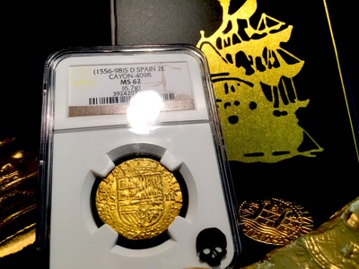 Spain 2 Escudos 1556-98 "Full Crown- Square D to Left"  NGC 62 4