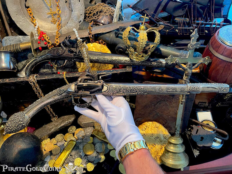 1700's Flintlock Early European Pistol Bejeweled Silver Repousse