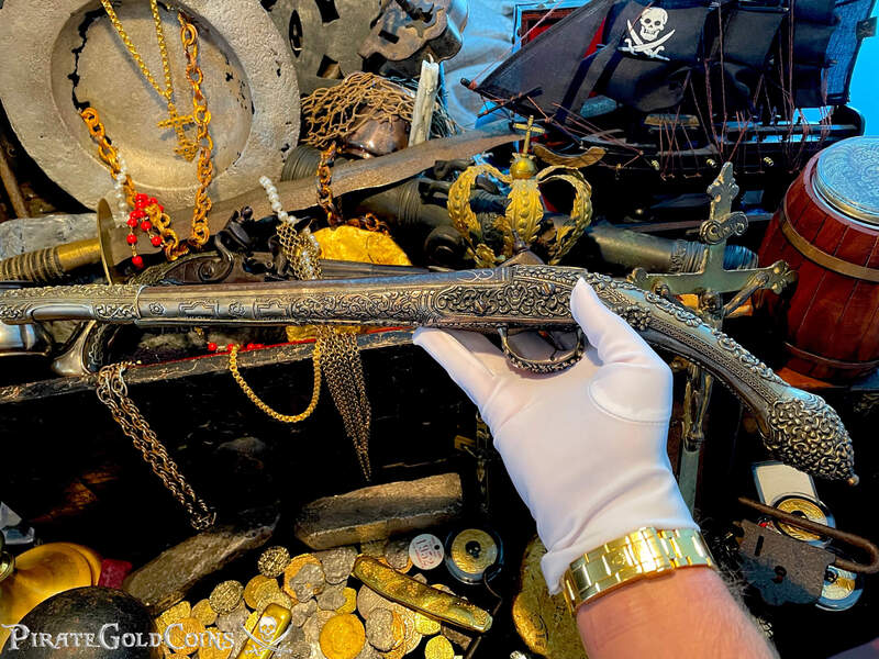 1700's Flintlock Early European Pistol Bejeweled Silver Repousse 6