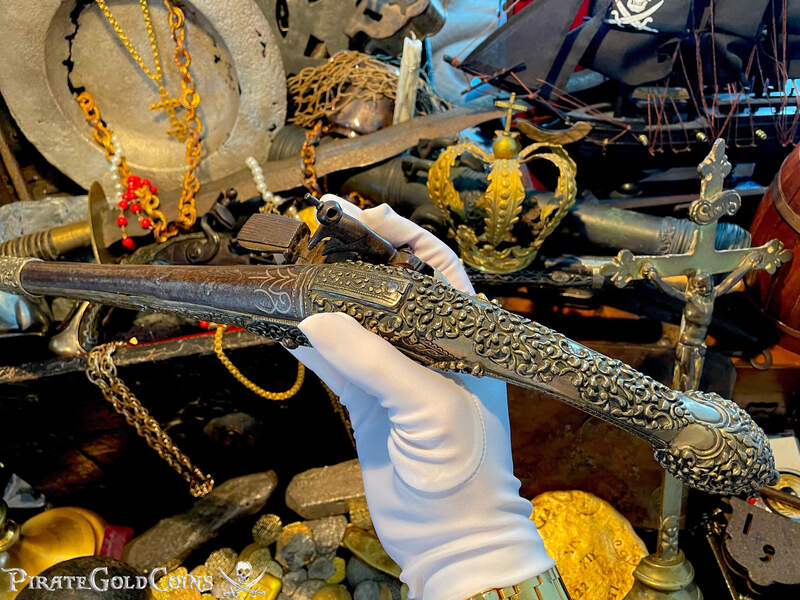 1700's Flintlock Early European Pistol Bejeweled Silver Repousse 7