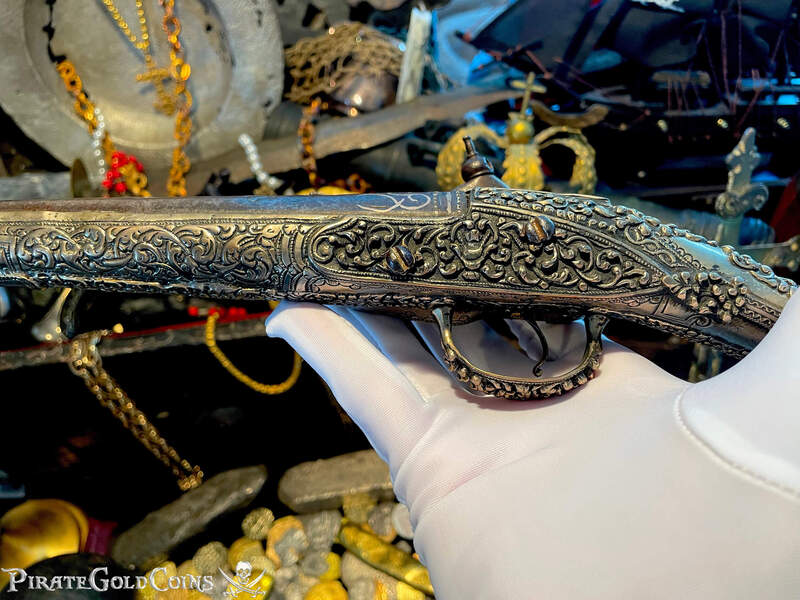 1700's Flintlock Early European Pistol Bejeweled Silver Repousse 8