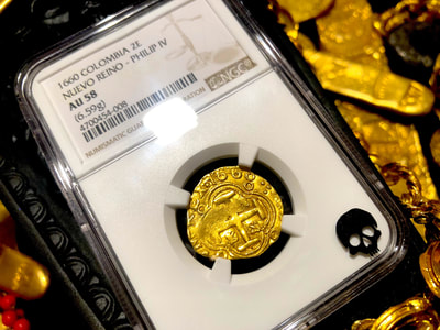Colombia 2 Escudos 1660 "Full 4 Digit Date" NGC 58 Pirate Gold Coins 9