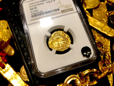 Colombia 2 Escudos 1660 "Full 4 Digit Date" NGC 58 Pirate Gold Coins 13
