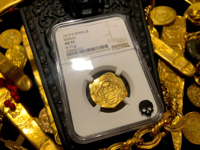 Spain 2 Escudos 1613 "Dated" NGC 53 Pirate Gold Coins Treasure 2