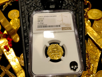 Spain 1 Escudo 1590 "Full 4 Digit Date" NGC 53 Pirate Gold Coins 3