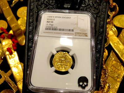 Spain 1 Escudo 1590 "Full 4 Digit Date" NGC 53 Pirate Gold Coins 5