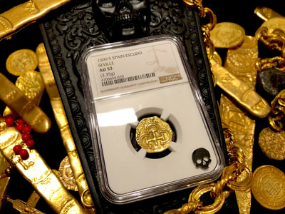 Spain 1 Escudo 1590 "Full 4 Digit Date" NGC 53 Pirate Gold Coins 8