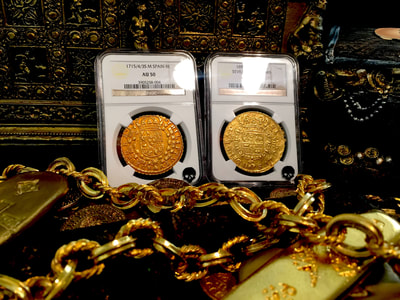 Spain  8 Escudos  1715  "Only 1 Known- Year of the Fleet"  NGC 50 4