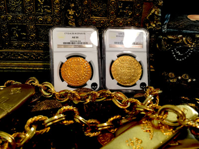 Spain  8 Escudos  1715  "Only 1 Known- Year of the Fleet"  NGC 50 5