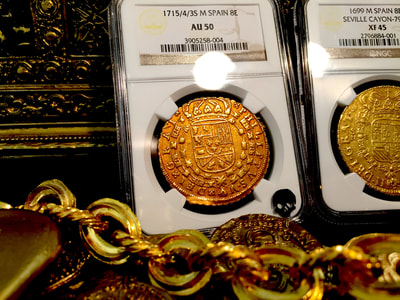 Spain  8 Escudos  1715  "Only 1 Known- Year of the Fleet"  NGC 50 8