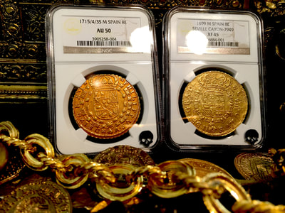 Spain  8 Escudos  1715  "Only 1 Known- Year of the Fleet"  NGC 50 9