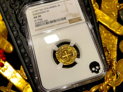 Colombia 2 Escudos 1747-56 "Full Cross" NGC 50 Pirate Gold Coins 5