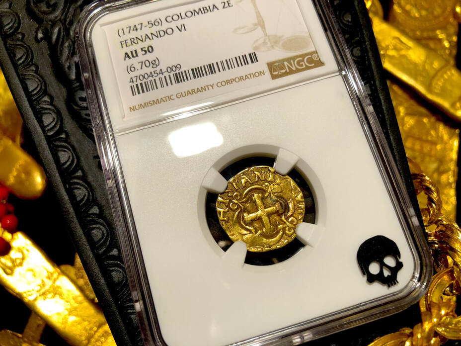Colombia 2 Escudos 1747-56 "Full Cross" NGC 50 Pirate Gold Coins