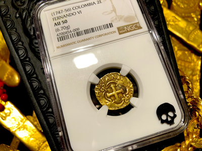 Colombia 2 Escudos 1747-56 "Full Cross" NGC 50 Pirate Gold Coins 2