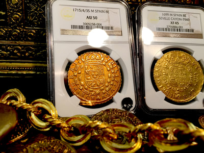 Spain  8 Escudos  1715  "Only 1 Known- Year of the Fleet"  NGC 50 10