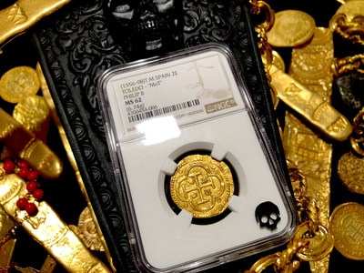 Spain 2 Escudos 1556-98 "Buttery Gold" NGC 62 Pirate Gold Coins Treasure 3