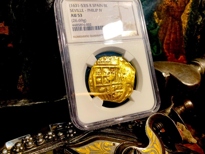 Spain 8 Escudos 1631-53 "Brute Style" NGC 53 Pirate Gold Coins 2