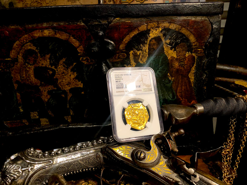 Spain 4 Escudos 1621-65 "Brute Style" NGC 62 Likely Charles II Pirate Gold Coins 2