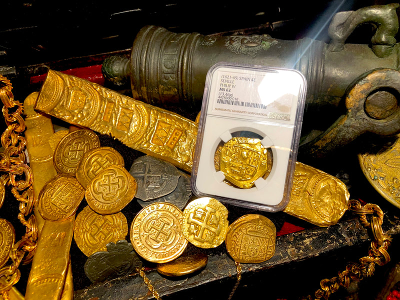 Spain 4 Escudos 1621-65 "Brute Style" NGC 62 Likely Charles II Pirate Gold Coins 7