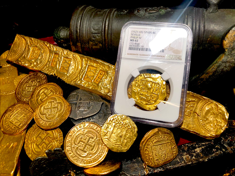 Spain 4 Escudos 1621-65 "Brute Style" NGC 62 Likely Charles II Pirate Gold Coins 14