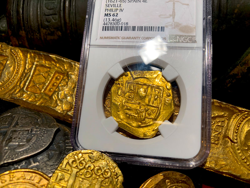 Spain 4 Escudos 1621-65 "Brute Style" NGC 62 Likely Charles II Pirate Gold Coins 15